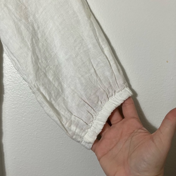 alessia pacini Made In Italy Linen Blouse Sz Small‎ White Embroidered 3/4 Sleeve - Picture 4 of 9